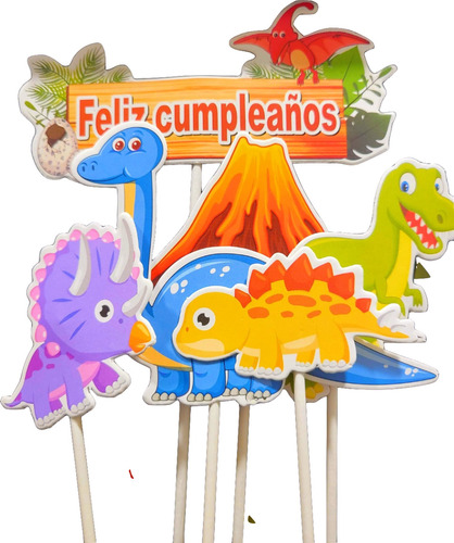 Cake Topper Feliz Cumpleaños Decoración Torta De Dinosaurios