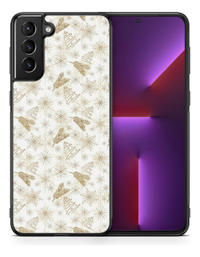 Funda Para Galaxy Samsung Fondo Navideño Crema Copo De Nieve