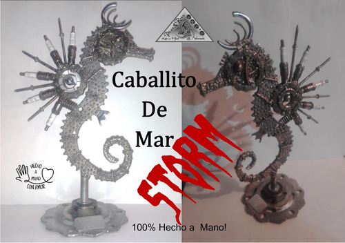 Escultura Metal Reciclado Caballito De Mar 100% Hecho A Mano