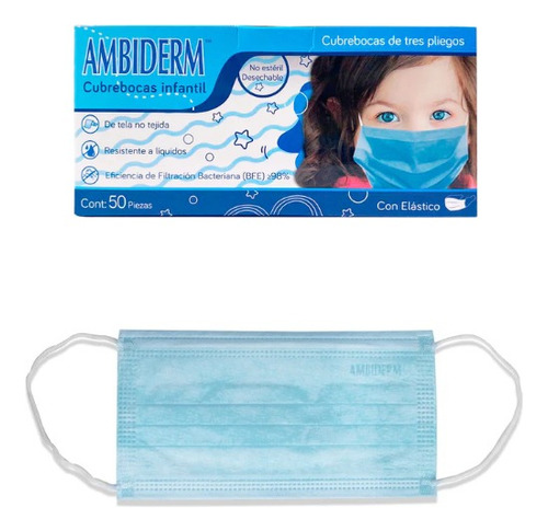 Cubre Boca Para Niños Ambiderm Tres Capas Plisados 300 Pz