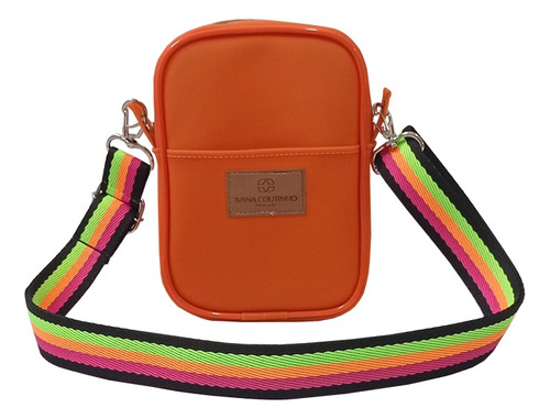 Bolsa Transversal Shoulder Bag Feminina Em Silicone Laranja Acambamento dos ferragens Níquel Desenho do tecido Liso