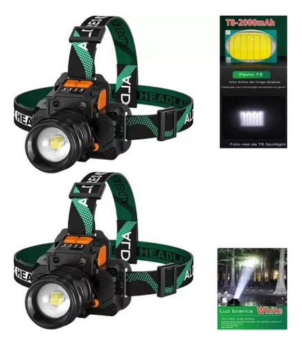 Farol recarregável Zoom Light Waterproof Pro de 2 peças T82000mAh