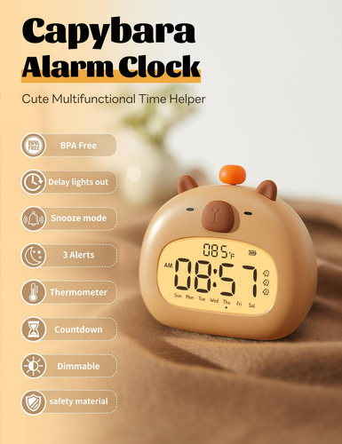 Reloj Despertador Wanidea Cute Capybara Para Niños Con Tempo
