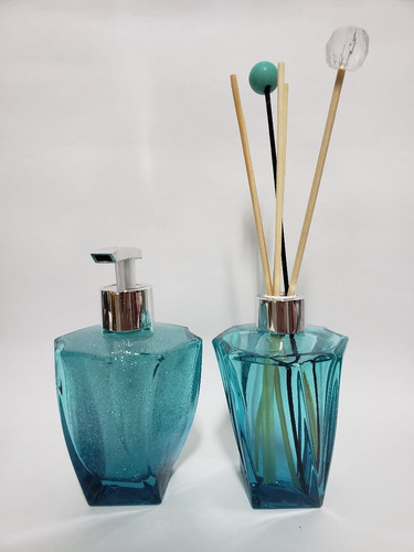 Imagem 6 de 7 de Kit Lavabo Frasco Elegancce Azul Tifane 210ml