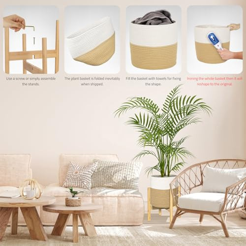 Cesta De Plantas Paulinn Con Soporte 11 X 11 , Cesta Tejida
