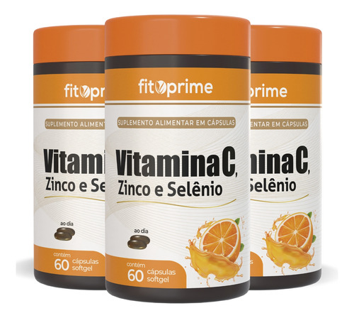 3 Vitamina C 1000mg + Zinco E Selênio 60 Cápsulas Fitoprime