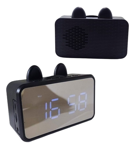 Radio Relogio Digital Caixa De Som Bluetooth Despertador Cor Preto 110v/220v