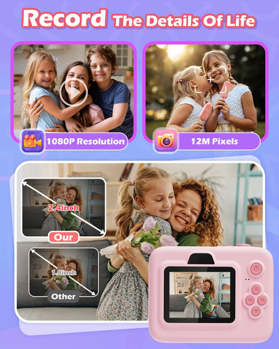 Instant Print Camera Anchioo For Kids W/ 3 Print Paper Pink