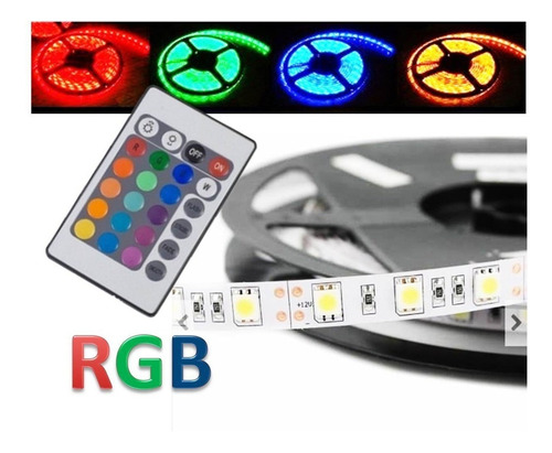 Imagen 2 de 10 de Tira Luces Led 5050 Rgb Exterior Control + Fuente Kit 5 Mts