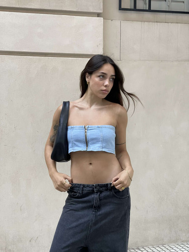 Top Denim Strapless Mujer Daze - Talle Único, Negro