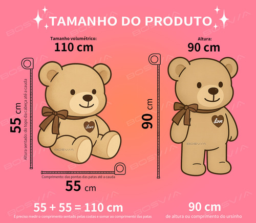 Urso De Pelúcia Gigante Brinquedo Presente Para Meninas 1.1m