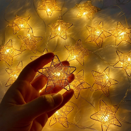 Imagen 3 de 8 de Cadena De Luces Led 10 Estrellas 2 Metros Funciona Con Pila