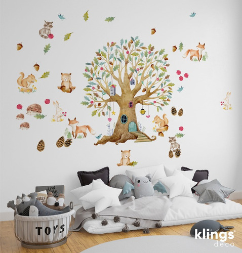 Vinilo Decorativo Arbol Animales Bosque Nordico Acurela