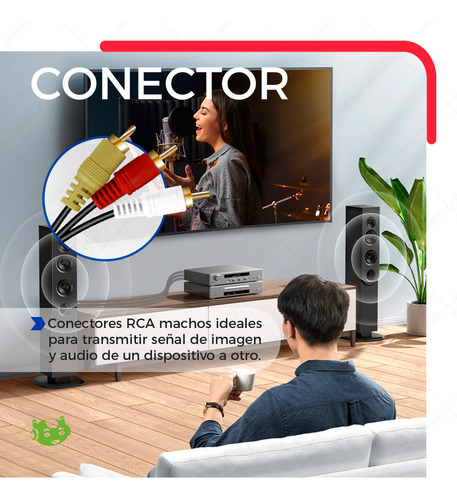 Cable RCA a RCA 15 Metros Slim Company Audio y Video Macho a Macho Uso Rudo para DVD Componentes Altavoces