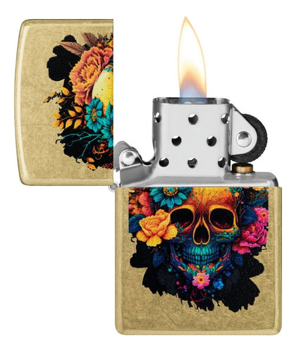 Encendedor Zippo Modelo 48267 Calavera Y Flores Skull Desing