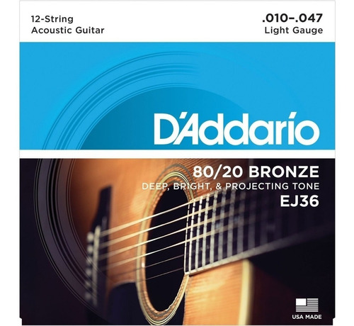 Daddario Ej36 Encordado Acustica 12 Cuerdas Bronze 80 20 