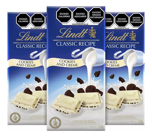 Pack X 3 Chocolate Lindt Classic Recipe Cookies & Creme 120g