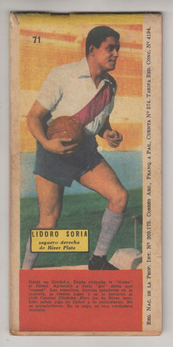 1951 Futbol Argentina River Lidoro Soria Foto En Rayo Rojo