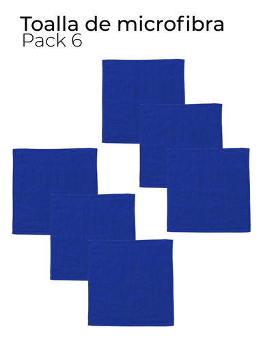Frydom Pack 6pz Toalla Microfibra Absorbente Y Secado Rápido Azul Lisa