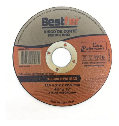 Imagem 2 de 4 de Disco De Corte Para Aço E Ferro 115mm Bfh1309 Bestfer