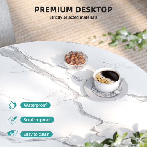 2-tier Round Coffee Table Marble Center Cocktail Table W Eem