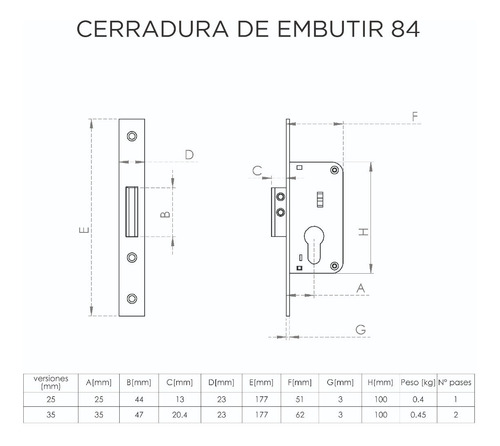 Imagen 9 de 10 de Cerradura De Embutir 84 Con 3 Llaves 35mm Cisa