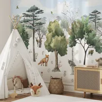 Comprar Vinilo Infantil Pared Mural Con Bosque Y Animales Salvajes