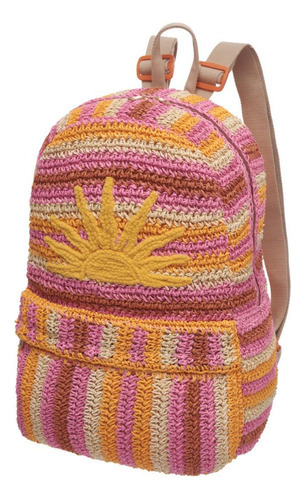 Mochila Farm Xodó Estampada Floral Lee Artesanal Cor Marrom-claro