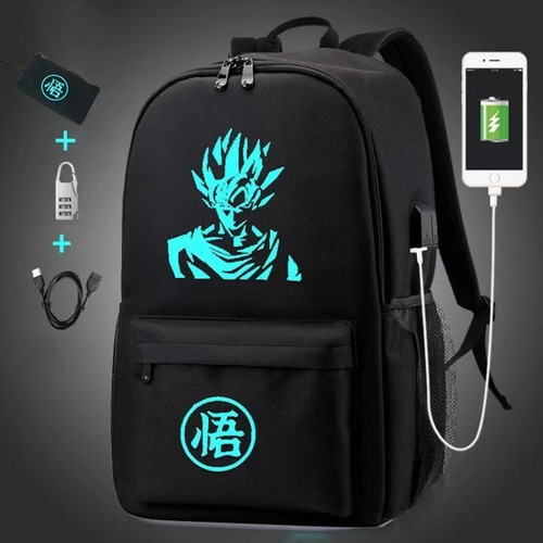 Mochilas escolares Estudantes Luminous Usb Charging Goku Black Color Style A Tecido Design Style A Genérica
