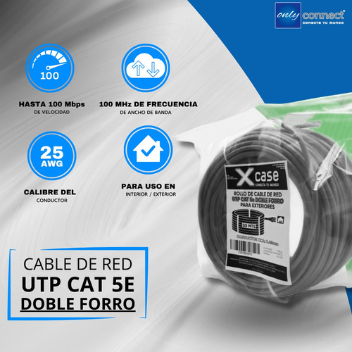 Cable Utp 50mts Xcase Cat 5e Doble Forro Uso Exterior Gris