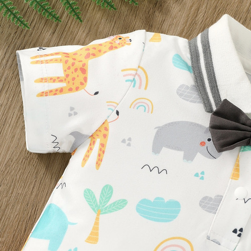Conjunto Verano Con Estampado Animales Y Overol Para Bebé Marrón Oscuro 3-6 M