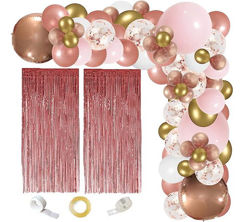 Kit Arco Globos Oro Rosa 131 Guirnaldas Globos Con Cortina A