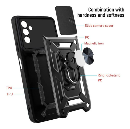 Funda Para Galaxy A56 Case Uso Rudo Protección Lentes + Mica Negro Short Hanging Rope
