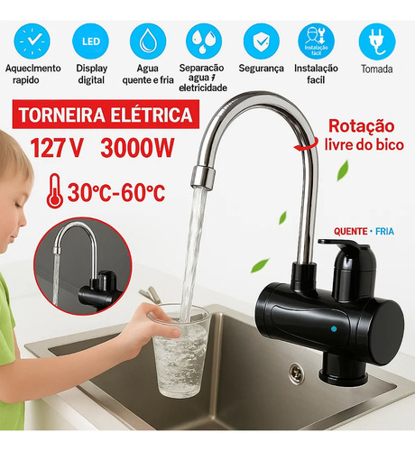 Torneira Eletrica Bancada Agua Quente 3000w Display Digital