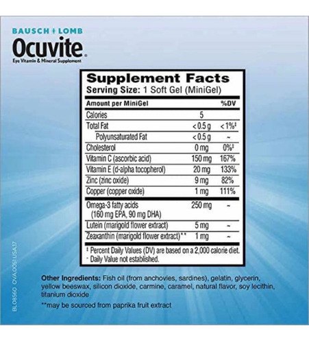Ocuvite Adulto, 150 Caps. Salud Ocular, Luteina, Zeaxantina,