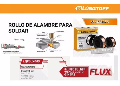 Alambre Flux Mig Lusqtoff Suelda Sin Gas Rollo X 1 Kg 0,9mm