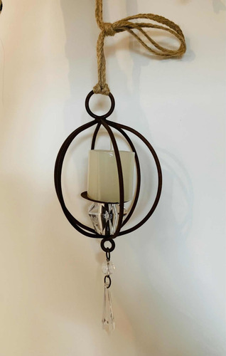 Imagen 3 de 3 de Porta Vela Jaula Colgante Deco De Hierro Y Caireles
