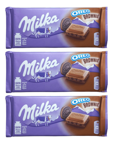 3 Barras De Chocolate Milka Com Recheio De Oreo Brownie 100g