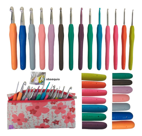 Crochet Kit Agujas Ergonomicas Siliconadas 14und #2-10+obsq