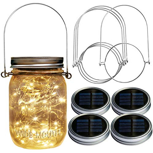 4 Pack Wide Mouth Mason Jar Solar Led Lights Insert Scr...