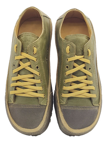 Zapatillas Calzado Cuero Hombres Mujeres Color Verde Militar