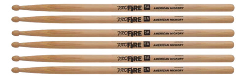 Kit 3 Baqueta Bateria 5a Hickory Ponta Madeira 196 Pro Fire