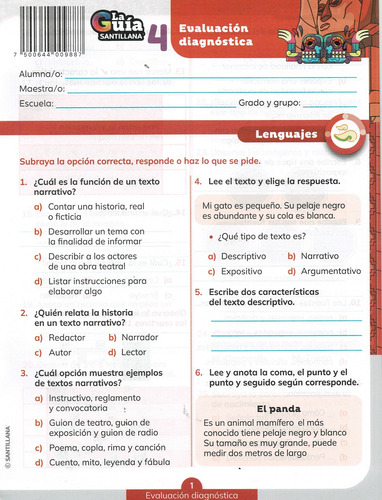 Guía Santillana 4° Pública Kit C/4 Libros + Exámenes 2025-26