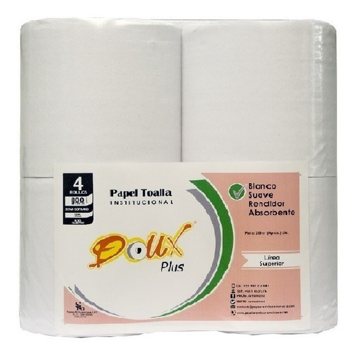 Papel Toalla Blanco Institucional Doux Plus 200m X 4u #pmds