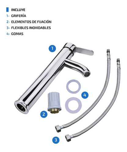 Imagen 7 de 9 de Griferia De Baño Vanitory Canilla Monocomando Lavatorio Alta