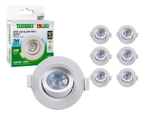 Kit 10 Spot Led Embutir Redondo Mr11 3w Bivolt Taschibra Cor Branco Frio 6500k 110/220v