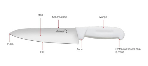 Cuchillo Filetero Chef Profesional Acero Inox. 35cm Steiner Color Mango Blanco