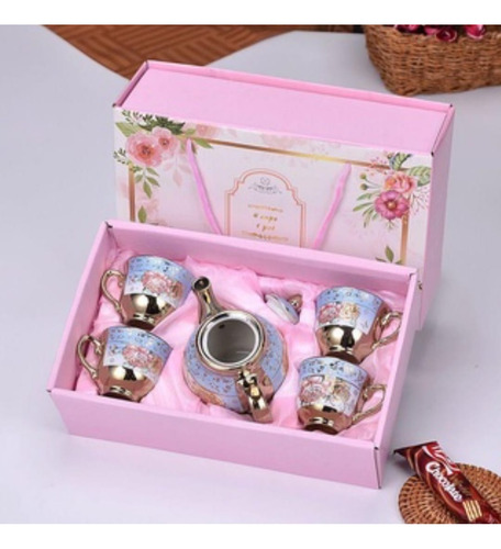 Tetera Con 4 Tazas Mini De Porcelana