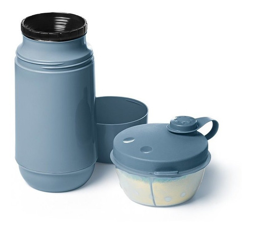 Conjunto Garrafa Térmica 250 Ml Azul + Pote Para Leite Em Pó