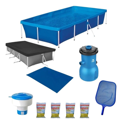 Kit Piscina 3000l +capa +forro +filtro 110v +clorador +cloro